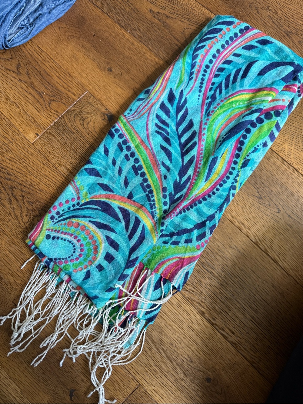 Lilly Pulitzer Turquoise Multicolor Paisley Fringe Wrap